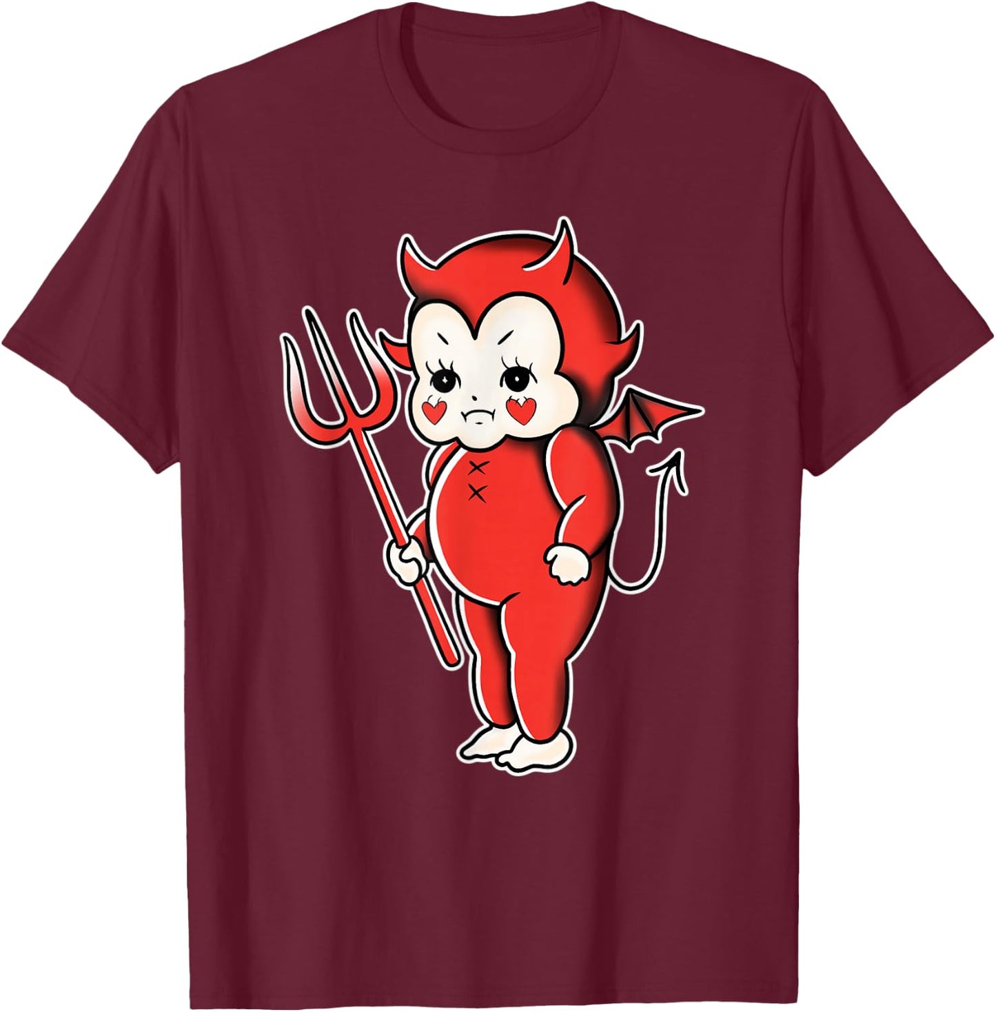 Kewpie Baby Devil Traditional Flash T-Shirt - T-Shirt | Maroon