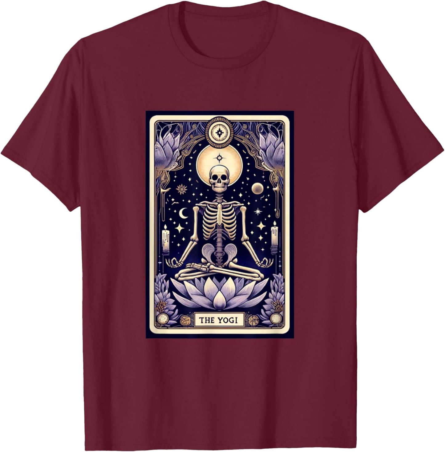 The Yogi Tarot Card Yoga Skeleton T-Shirt - T-Shirt | Maroon