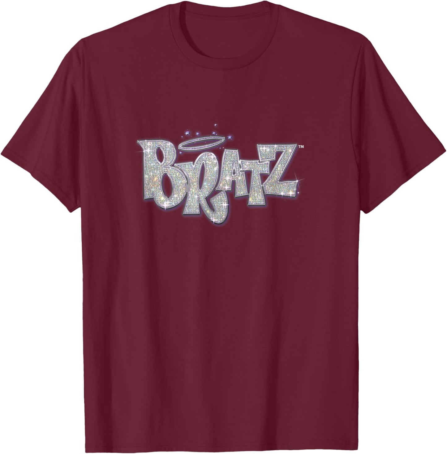 Bratz Silver Glitter Logo Purple Lining Angel Halo Sparkles T-Shirt - T-Shirt | Maroon