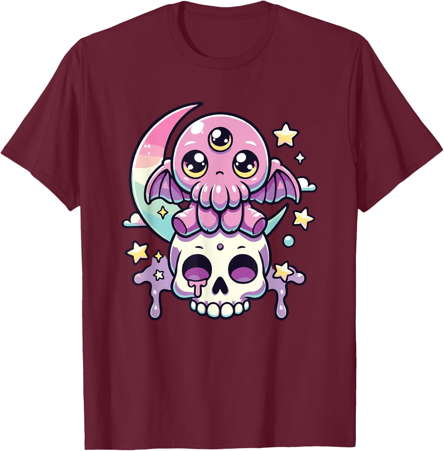 Kawaii Gothic Cthulhu Pastel Colors Gothic Goth Cthulhu T-Shirt - T-Shirt | Maroon