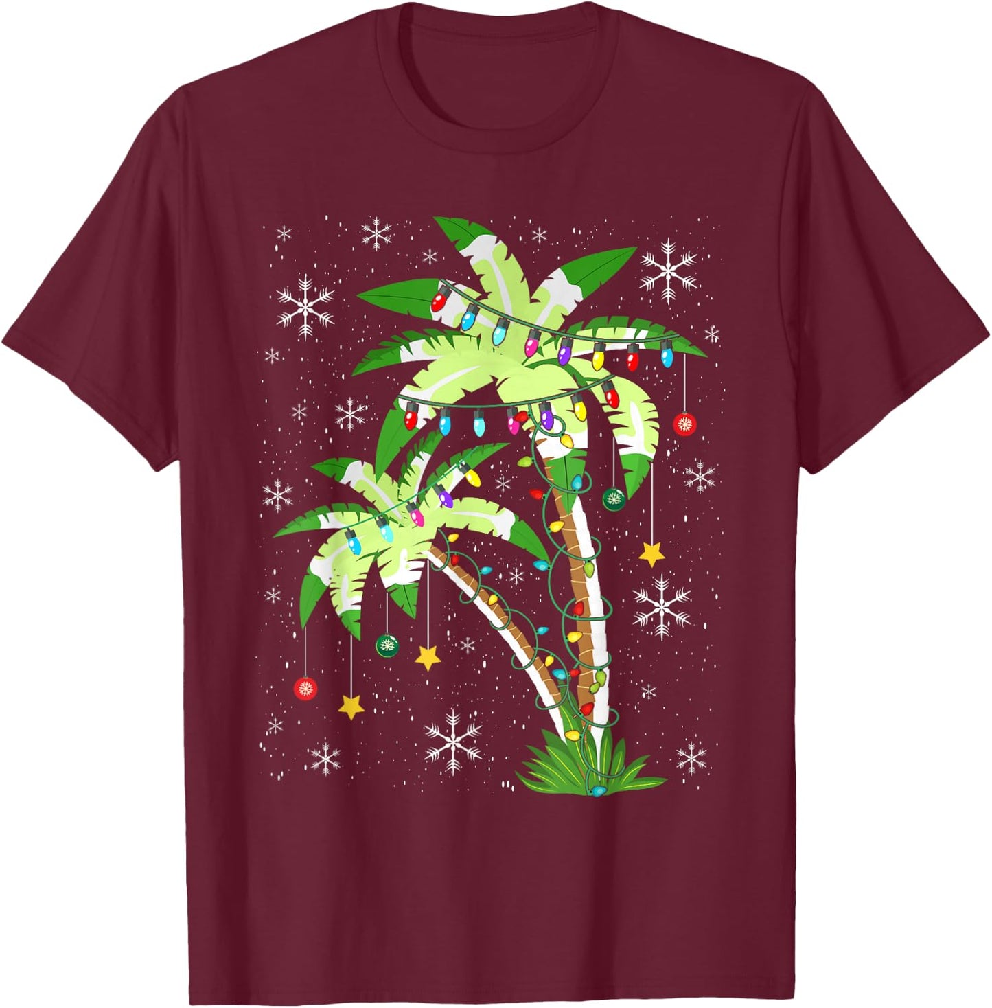 Palm Tree Christmas Lights & Ornaments Hawaii Tropical Xmas T-Shirt - T-Shirt | Maroon