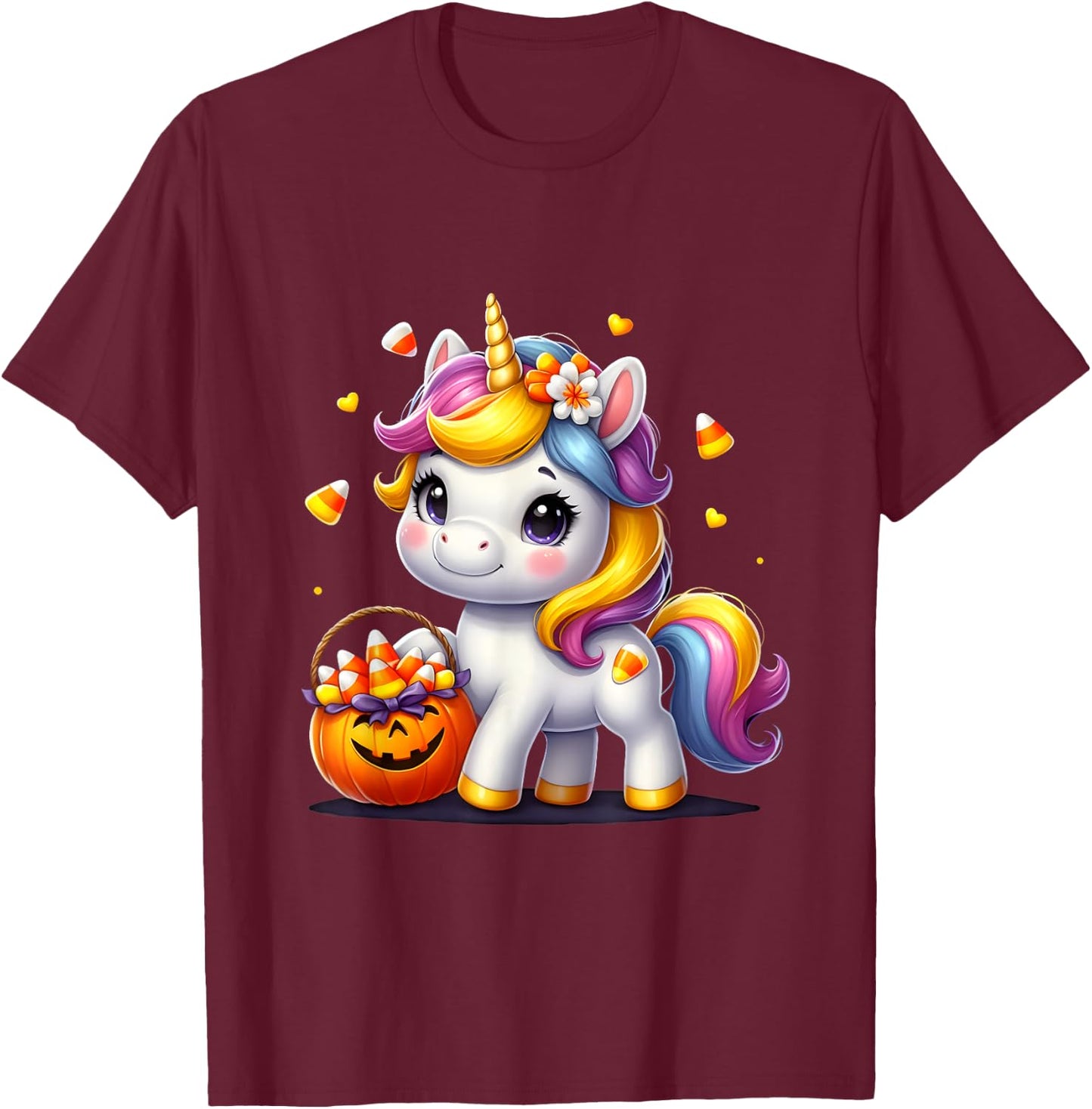 Unicorn Candy Corn Halloween Unicorn Gift Girls Kids T-Shirt - T-Shirt | Maroon