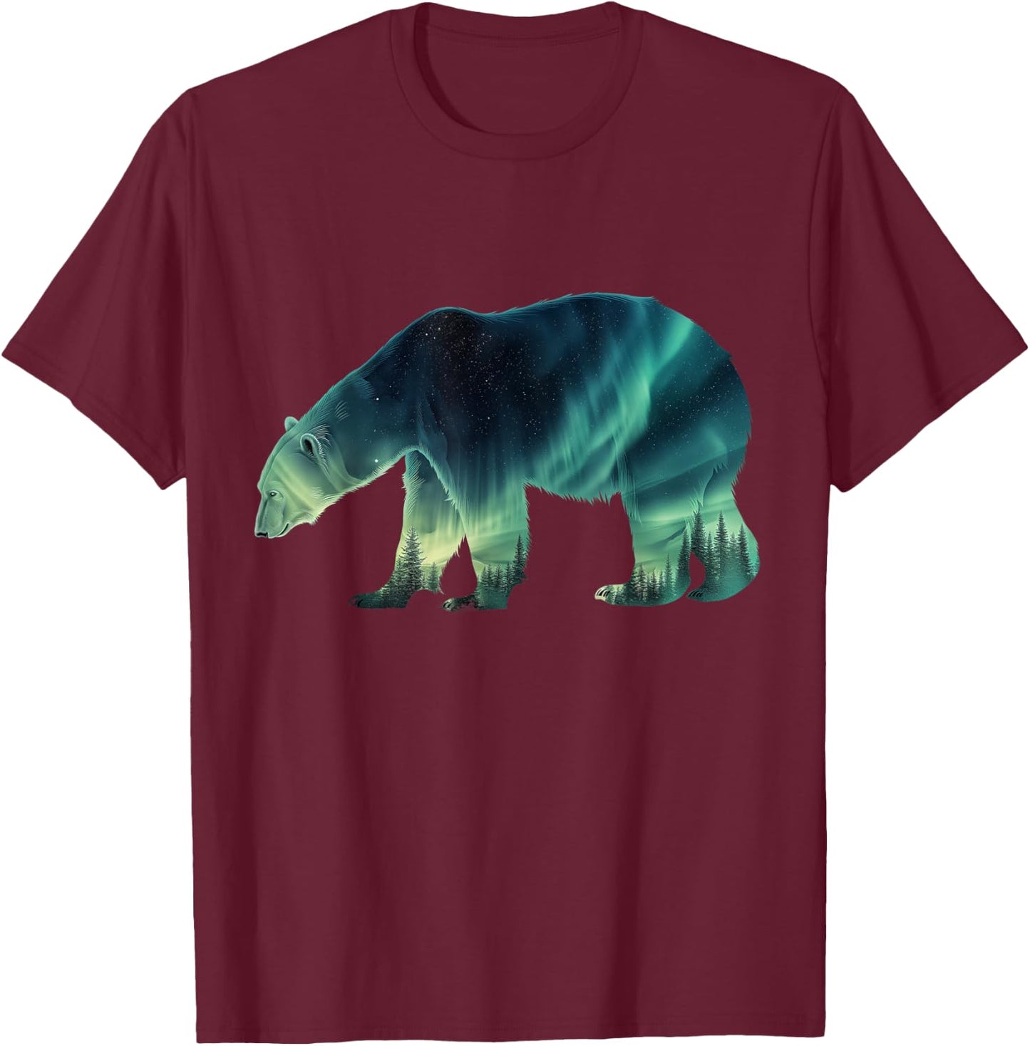 Polar Bear Northern Light Winter Arctic Nature Lover T-Shirt - T-Shirt | Maroon