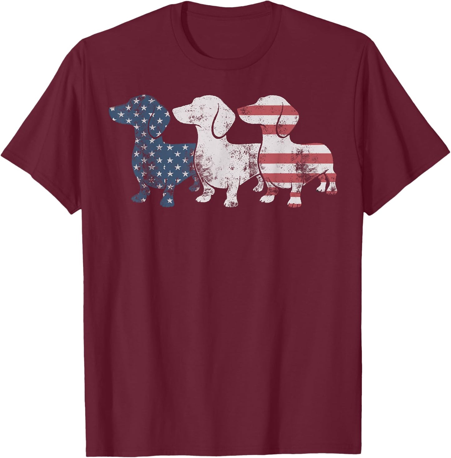 Patriotic Dachshund Dog USA Flag Sunglasses 4th of July T-Shirt - T-Shirt | Maroon