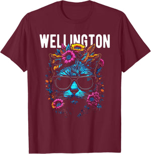 Wellington Cat Wearing Sunglasses and Flowers Design Women Kids T-Shirt - T-Shirt | Maroon