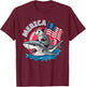 Funny Opossum Riding Shark American Flag USA 4th of July T-Shirt - T-Shirt | Maroon