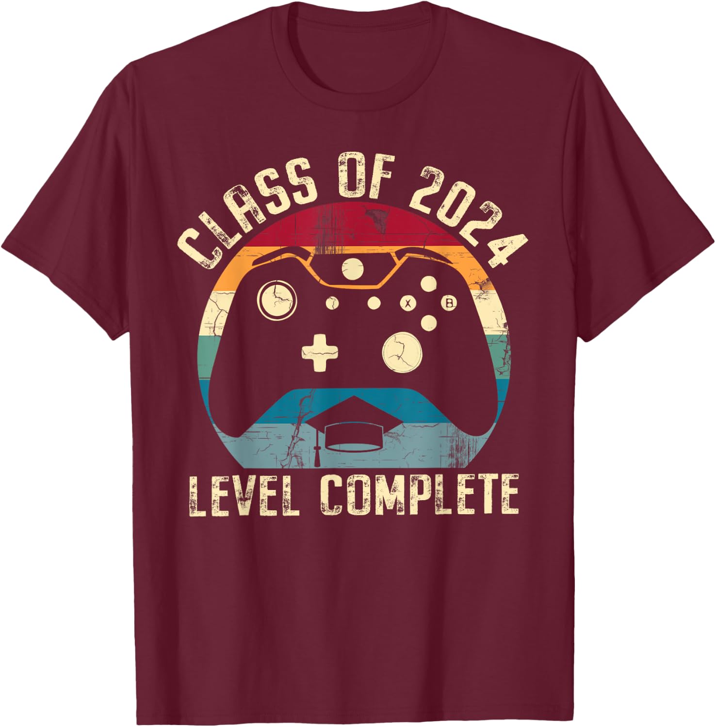 Class Of 2024 Level Complete Senior Graduation Gamer Grad T-Shirt - T-Shirt | Maroon