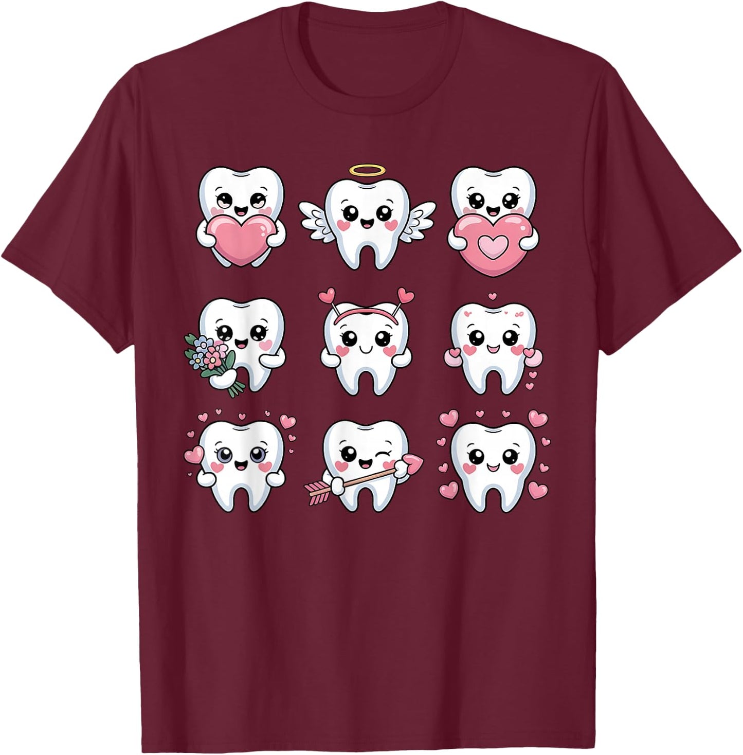 Cute Teeth Valentine Heart Dental Hygienist Dentist Love T-Shirt - T-Shirt | Maroon