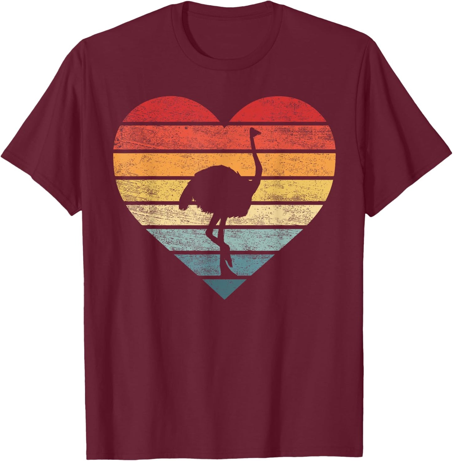 Ostrich Lover Gift Retro Vintage Zoo Animal Heart Silhouette T-Shirt - T-Shirt | Maroon