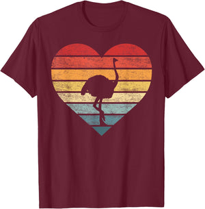 Ostrich Lover Gift Retro Vintage Zoo Animal Heart Silhouette T-Shirt - T-Shirt | Maroon
