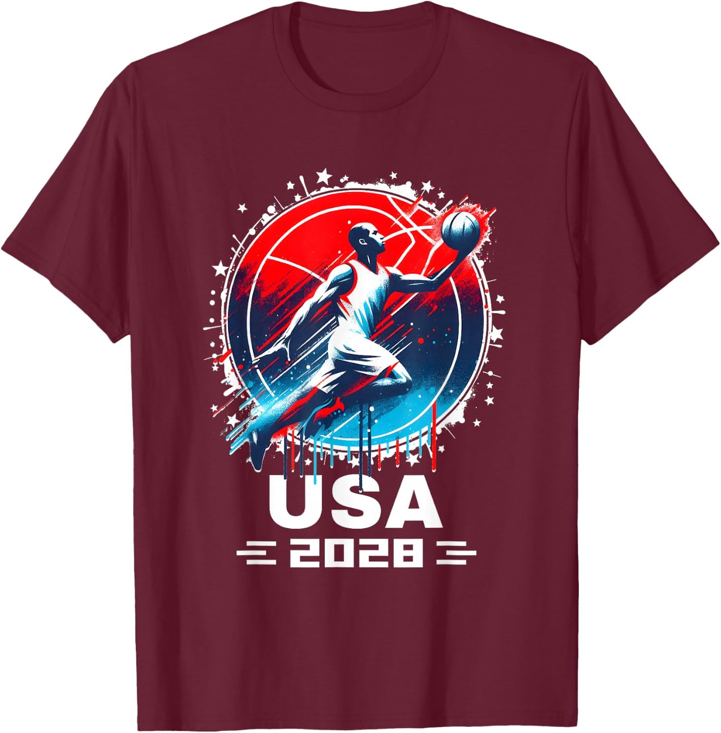 USA Team 2028 Basketball Shirt 2028 Basketball Apparel 2028 T-Shirt - T-Shirt | Maroon
