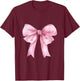 Coquette Pink Bow Girls Cute Pink Coquette Bow T-Shirt - T-Shirt | Maroon