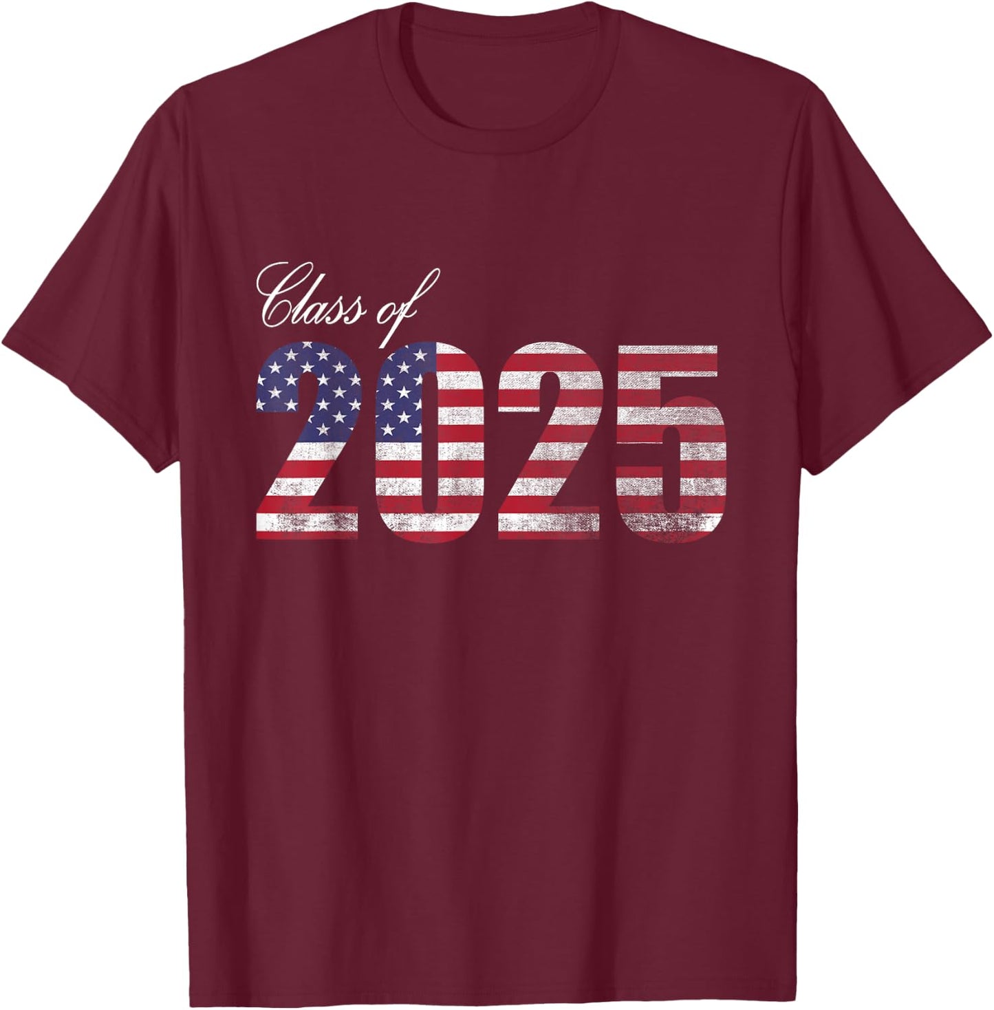 Senior 2025 American Flag USA Graduation Class of 2025 Women Kids Men T-Shirt - T-Shirt | Maroon