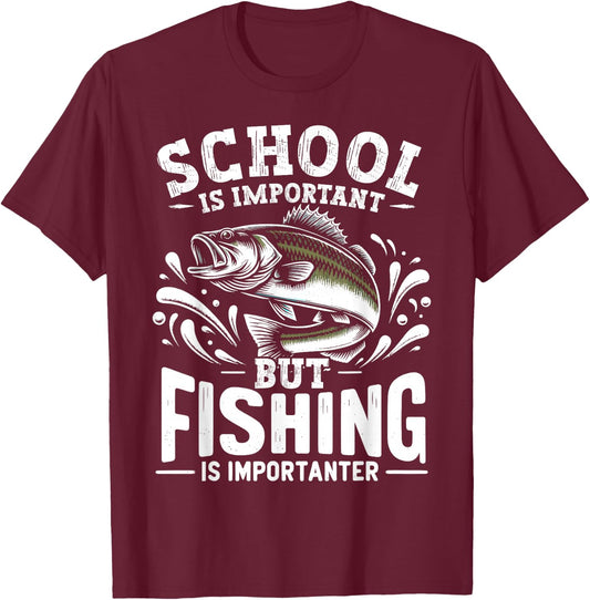 Funny Fishing Fisherman School Is Important But Fishing T-Shirt - T-Shirt | Maroon