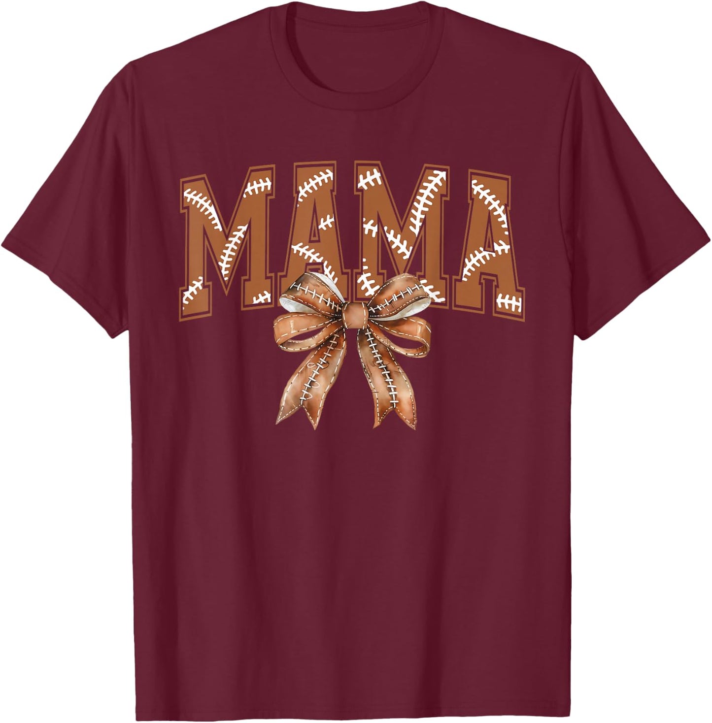 Coquette Bow Mama American Football Game Day Thanksgiving T-Shirt - T-Shirt | Maroon