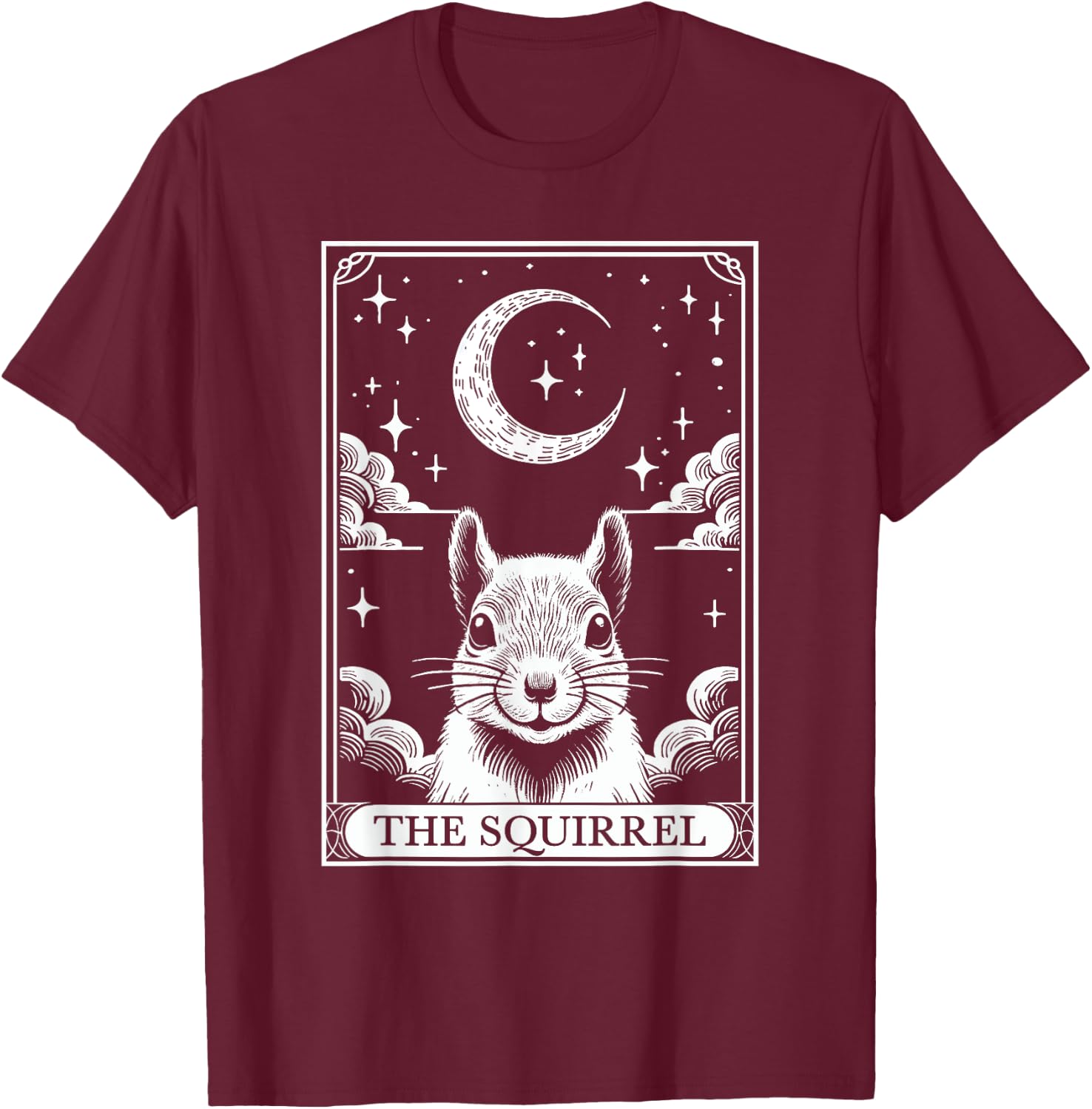 Tarot Card Vintage Crescent Moon Squirrel Animal Lovers T-Shirt - T-Shirt | Maroon