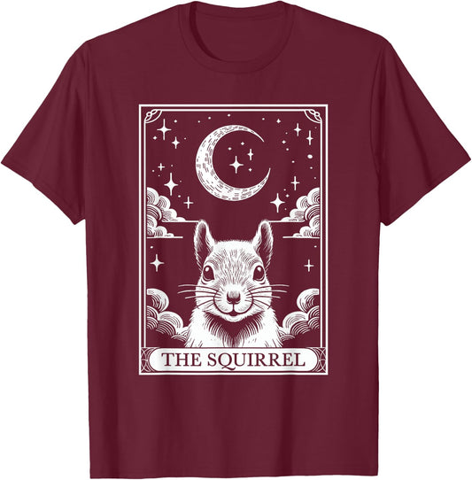 Tarot Card Vintage Crescent Moon Squirrel Animal Lovers T-Shirt - T-Shirt | Maroon