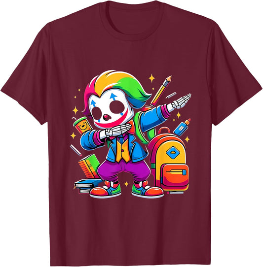 Funny Dab Clown Dabbing Costumes Spooky Halloween Skeleton T-Shirt - T-Shirt | Maroon
