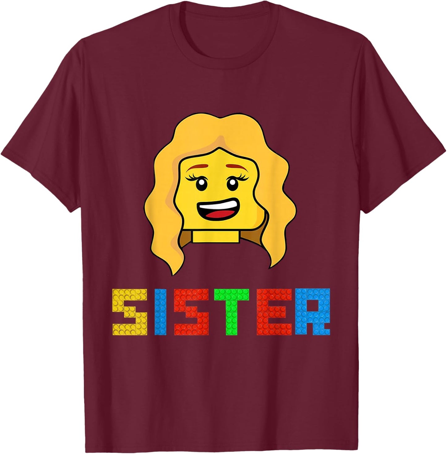 Unique Family Sister Master Builder Building Bricks Blocks T-Shirt - T-Shirt | Maroon