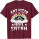 Eat Pizza Hail Satan Raccoon Punk Band Death Metal Rainbow T-Shirt - T-Shirt | Maroon