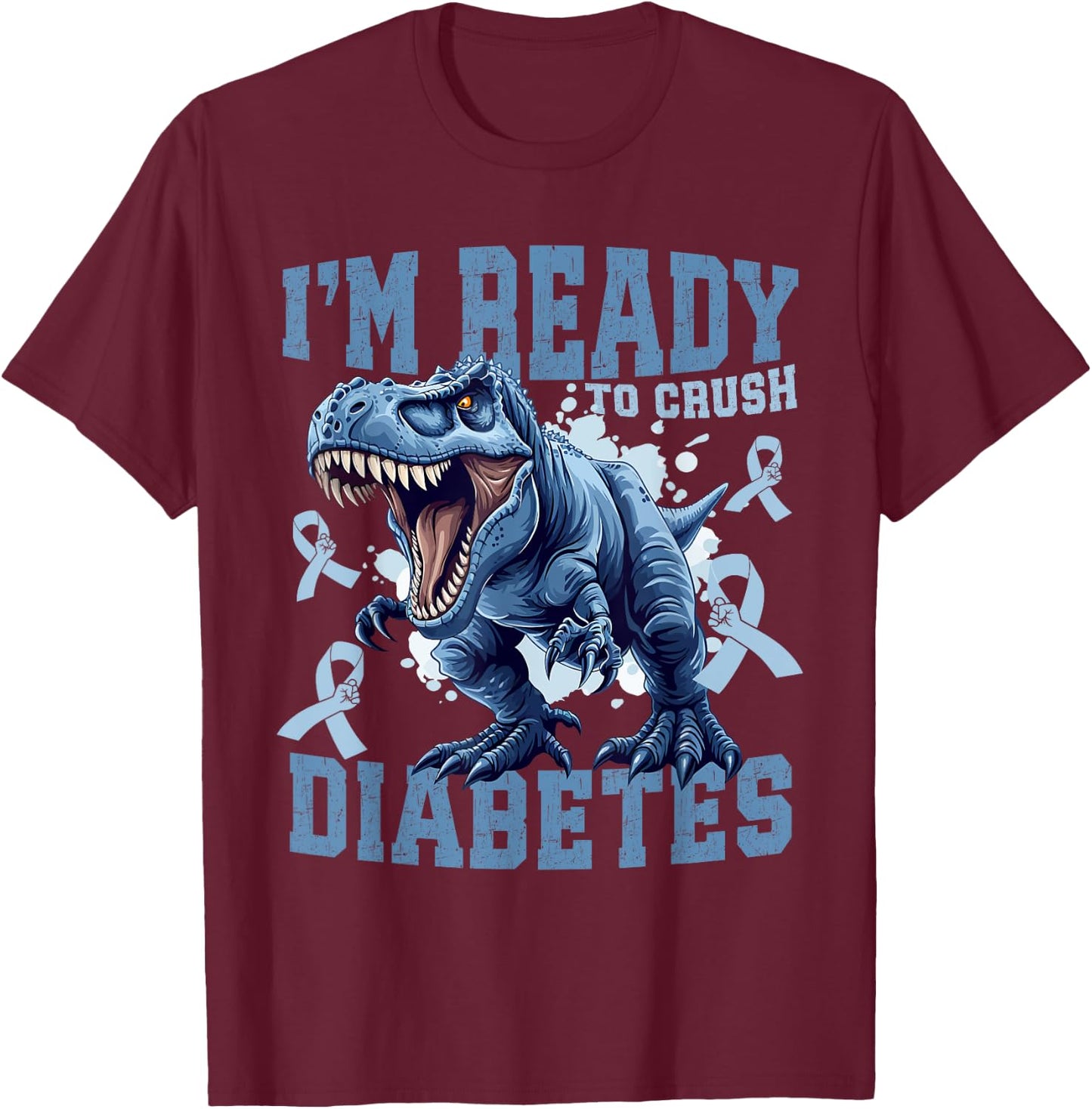 T1D Diabetes Awareness Kids T Rex T-Shirt - T-Shirt | Maroon
