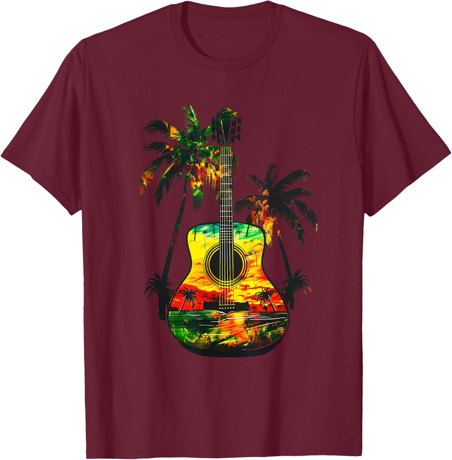 Reggae Music Guitar Rastafarian Roots Rasta Jamaican T-Shirt - T-Shirt | Maroon