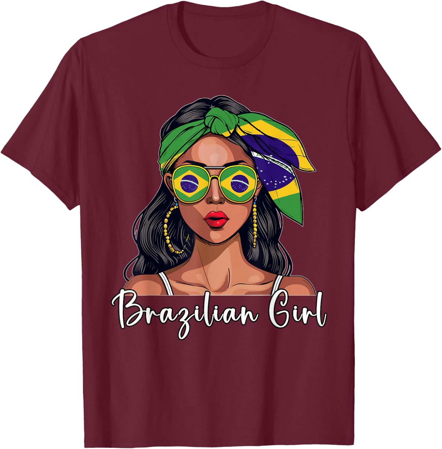 Brazilian Souvenirs Products Woman Flag Girl Brasil T-Shirt - T-Shirt | Maroon