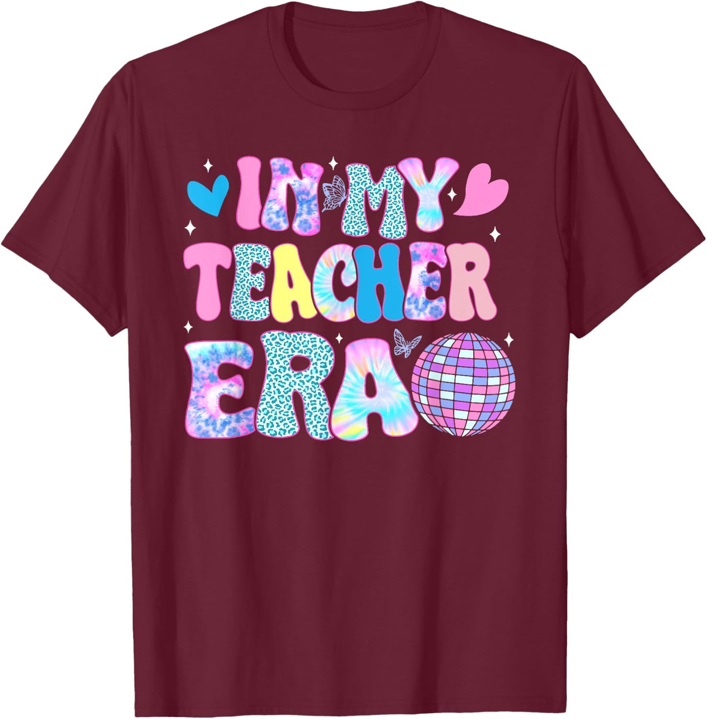 Tie Dye Leopard Print Disco In My Teacher Era T-Shirt - T-Shirt | Maroon