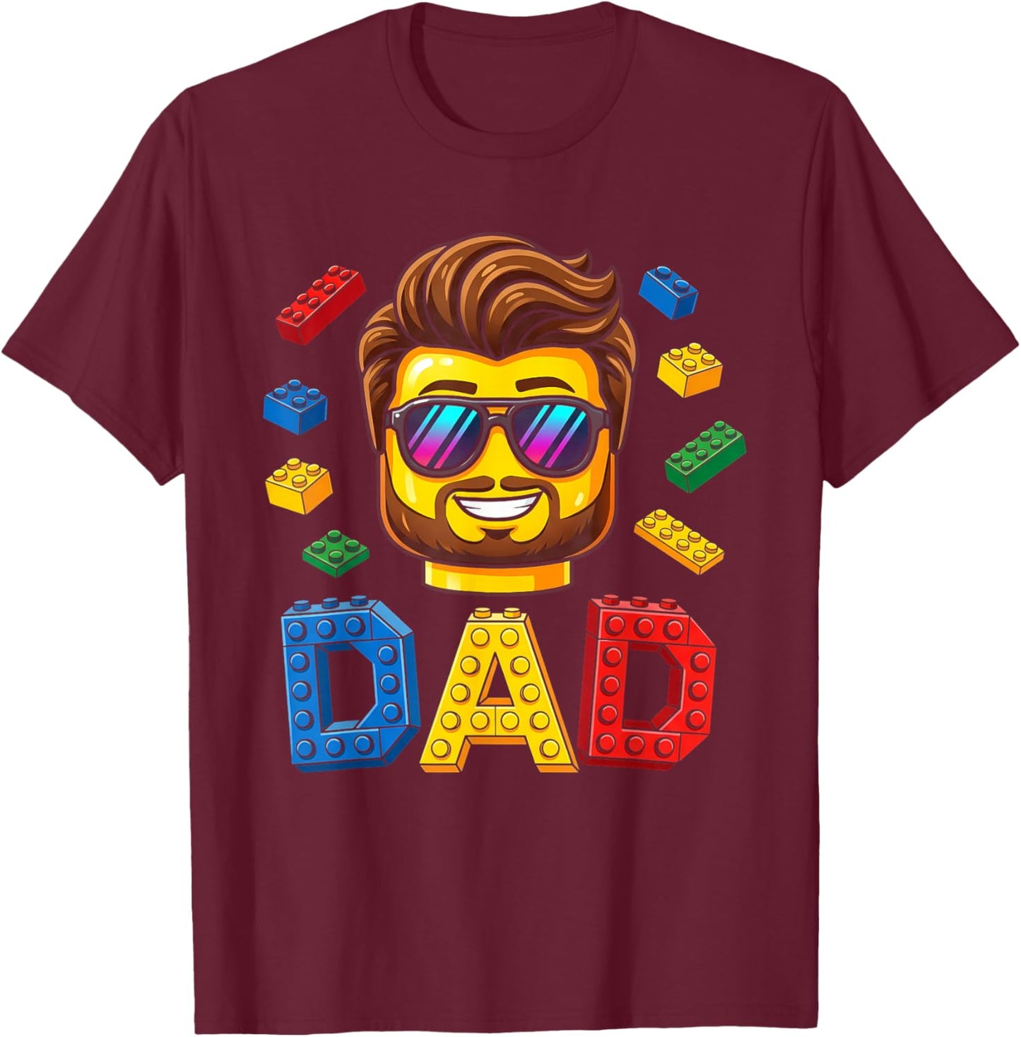 Family Dad Master Builder Building Bricks Blocks Fathers Day T-Shirt - T-Shirt | Maroon