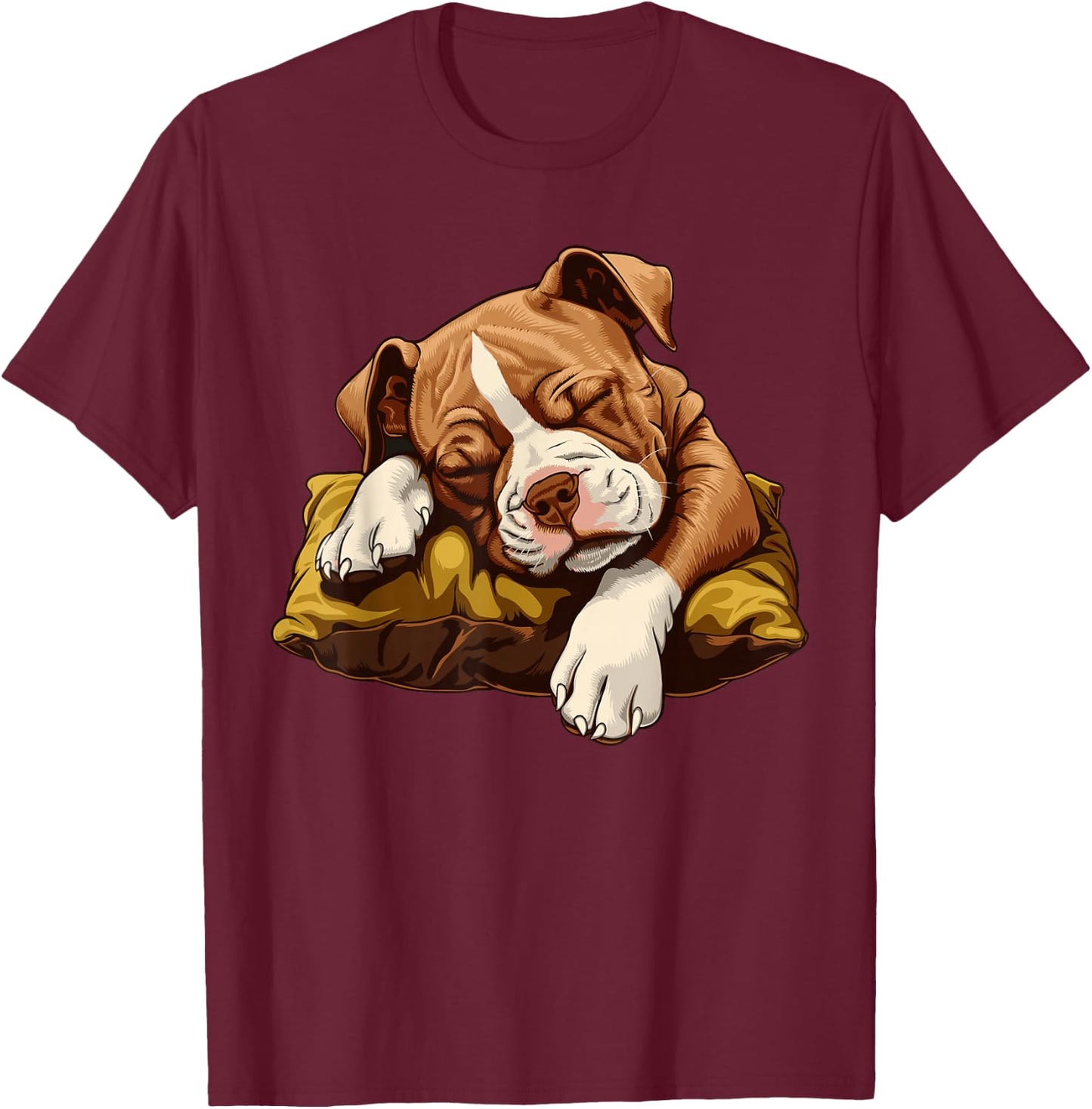 Sleeping American Staffordshire Terrier Puppy T-Shirt - T-Shirt | Maroon