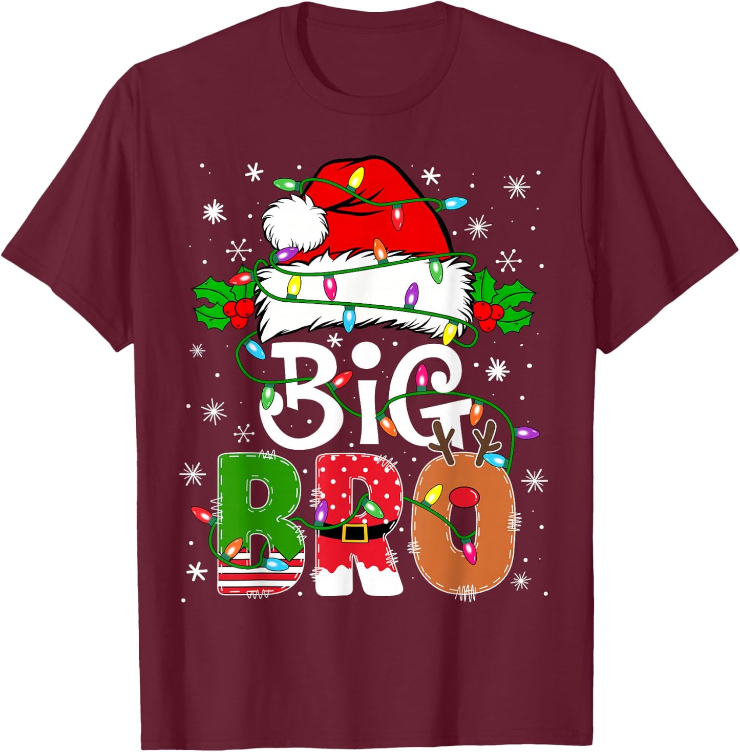 Big Bro Santa New Sibling Brother Announcement Xmas Lights T-Shirt - T-Shirt | Maroon