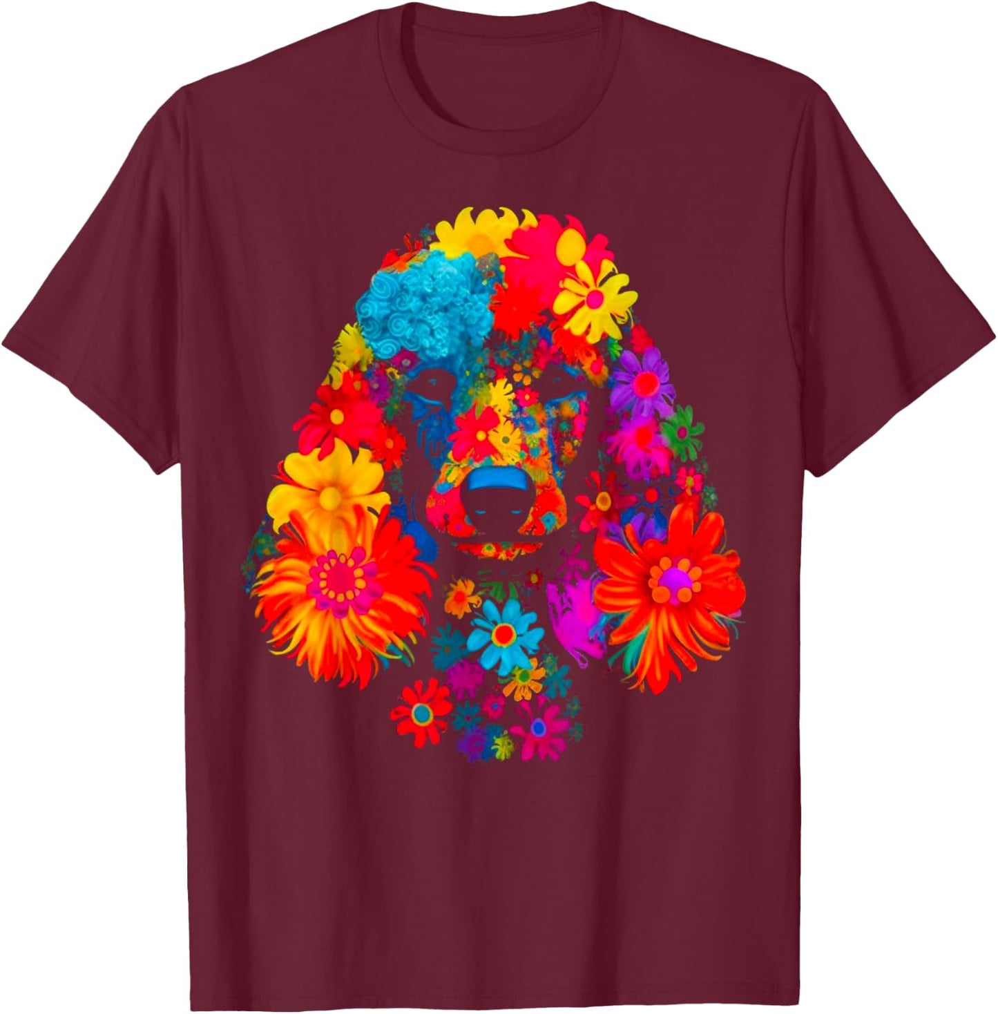 Pop Art Design Poodle Dog Flower T-Shirt - T-Shirt | Maroon