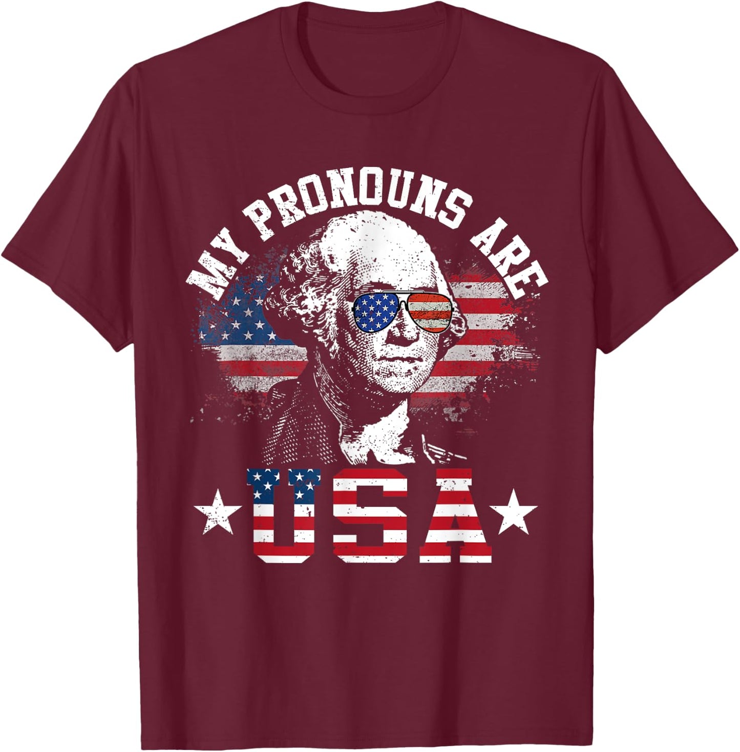 My Pronouns Are USA Funny 4th of July American Us Flag T-Shirt - T-Shirt | Maroon