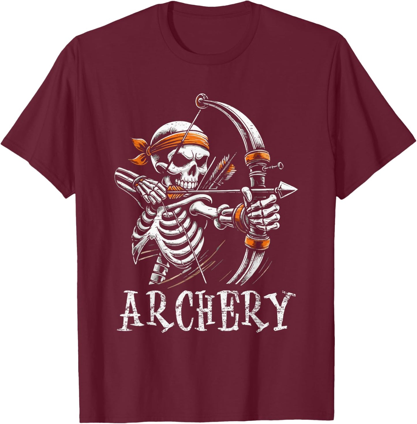 Archery Skeleton Skull Bow Arrow Archer T-Shirt - T-Shirt | Maroon