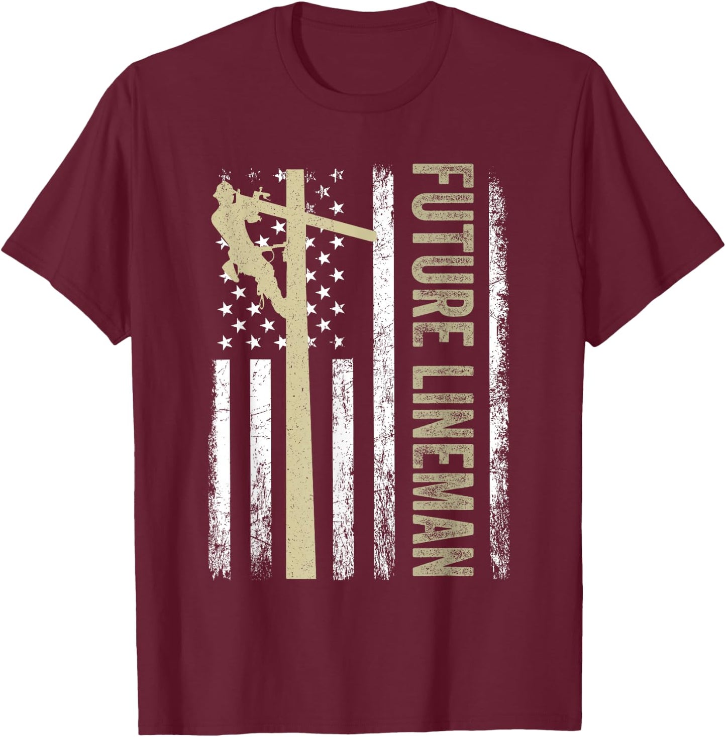 Future Lineman American Flag Electric Cable 4th of July T-Shirt - T-Shirt | Maroon