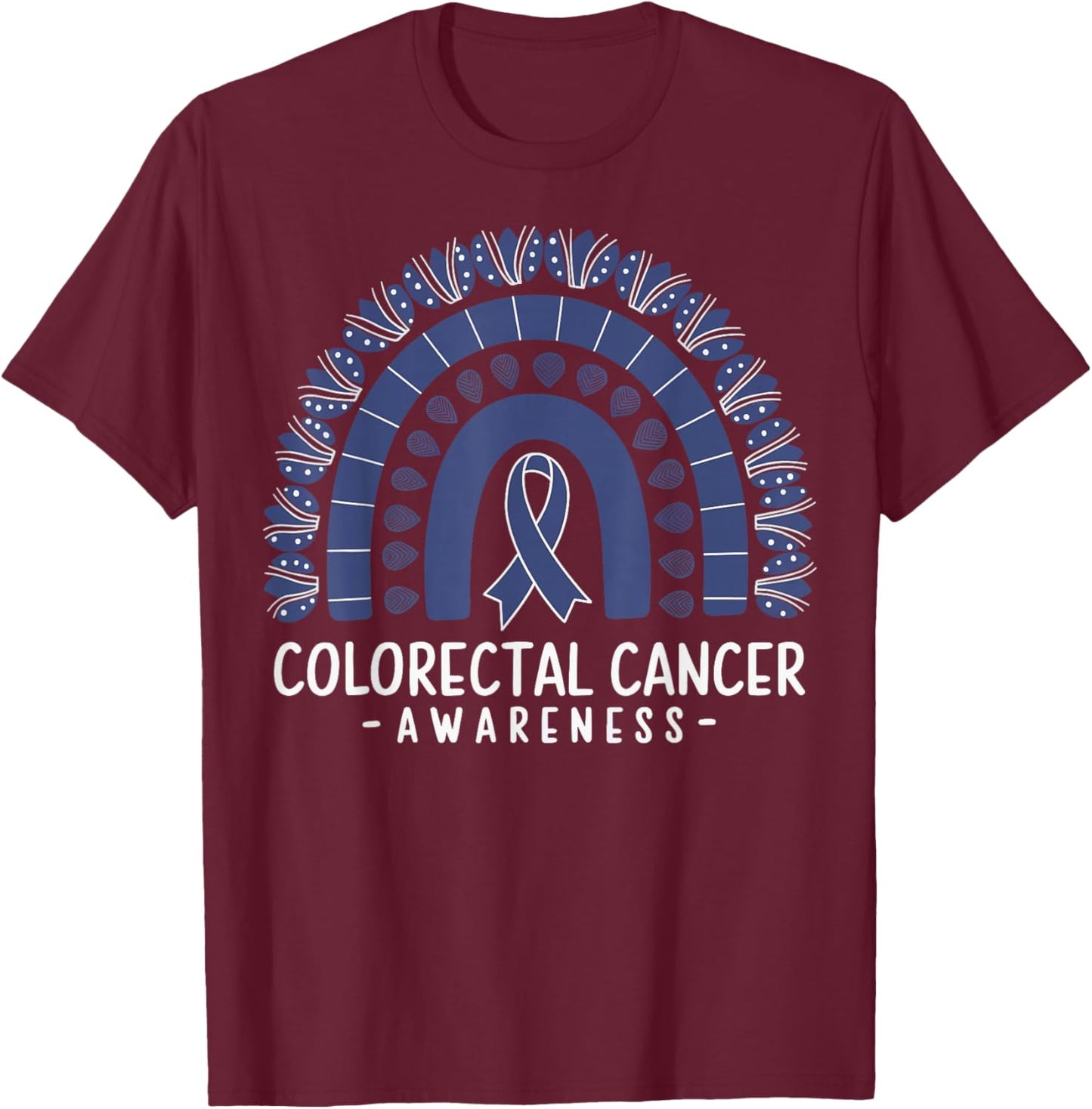 Colorectal Cancer Awareness Blue Ribbon T-Shirt - T-Shirt | Maroon