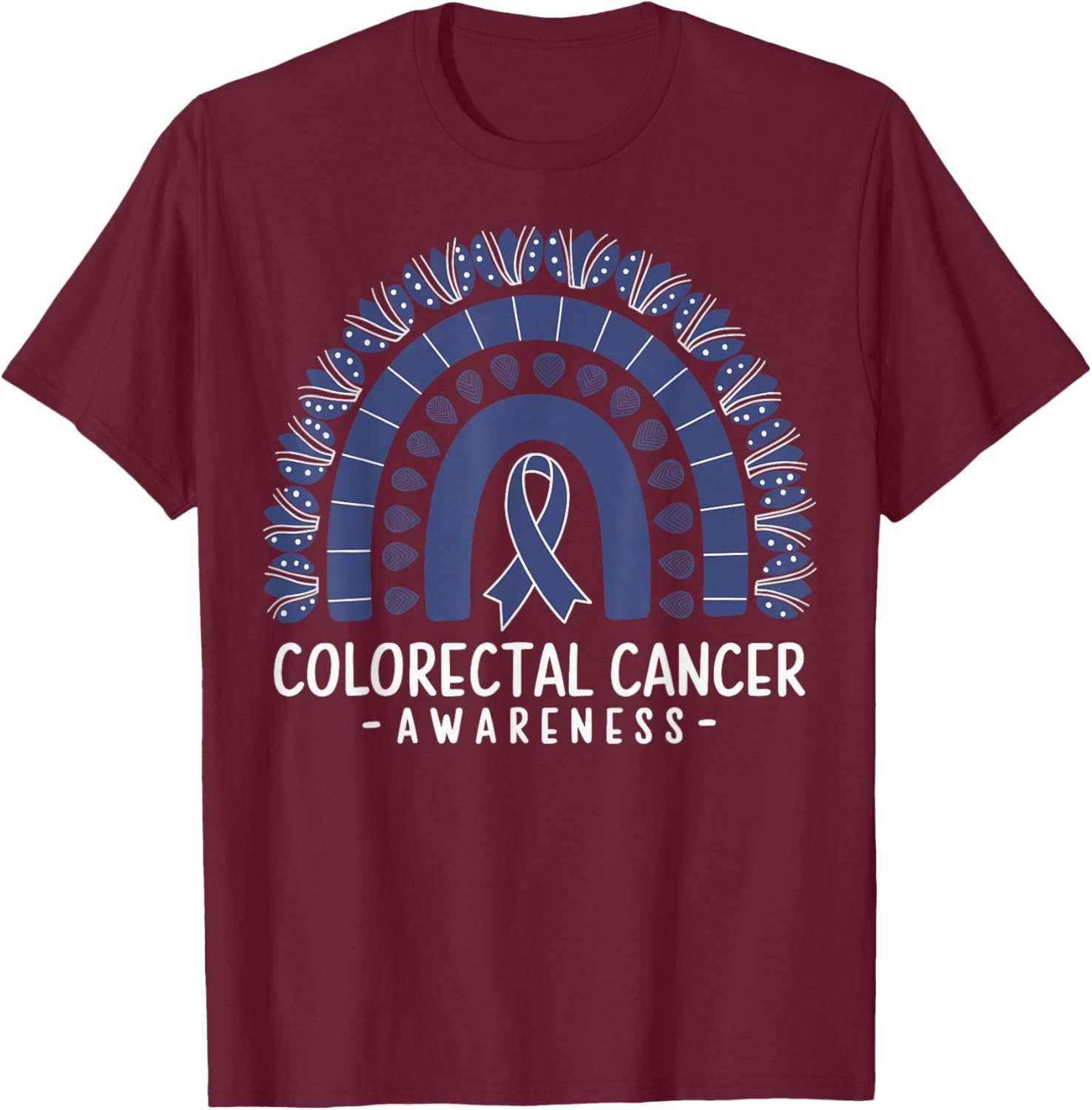 Colorectal Cancer Awareness Blue Ribbon T-Shirt - T-Shirt | Maroon