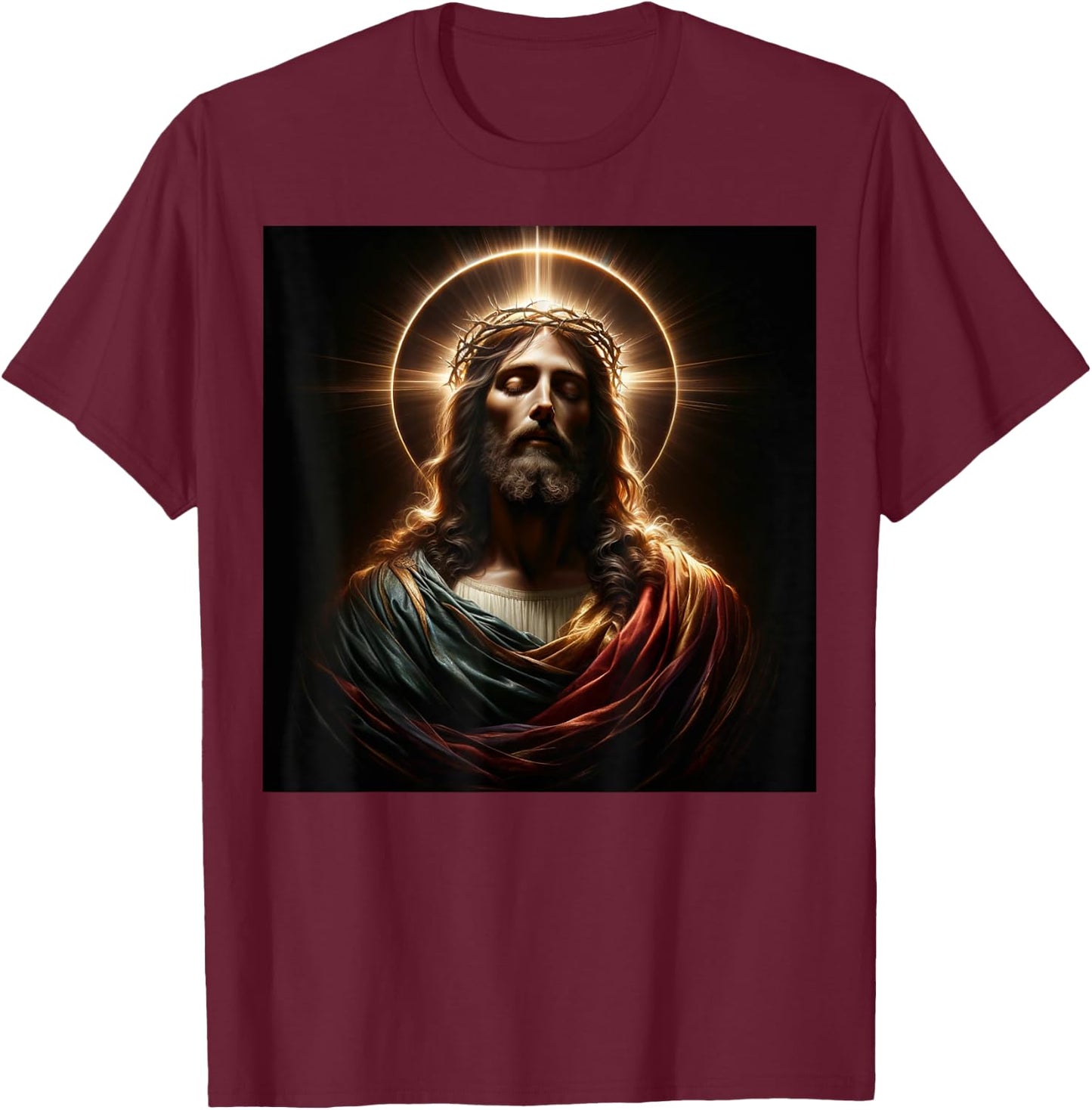 Jesus Christ Divine Crown of Thorns Christian Art T-Shirt - T-Shirt | Maroon