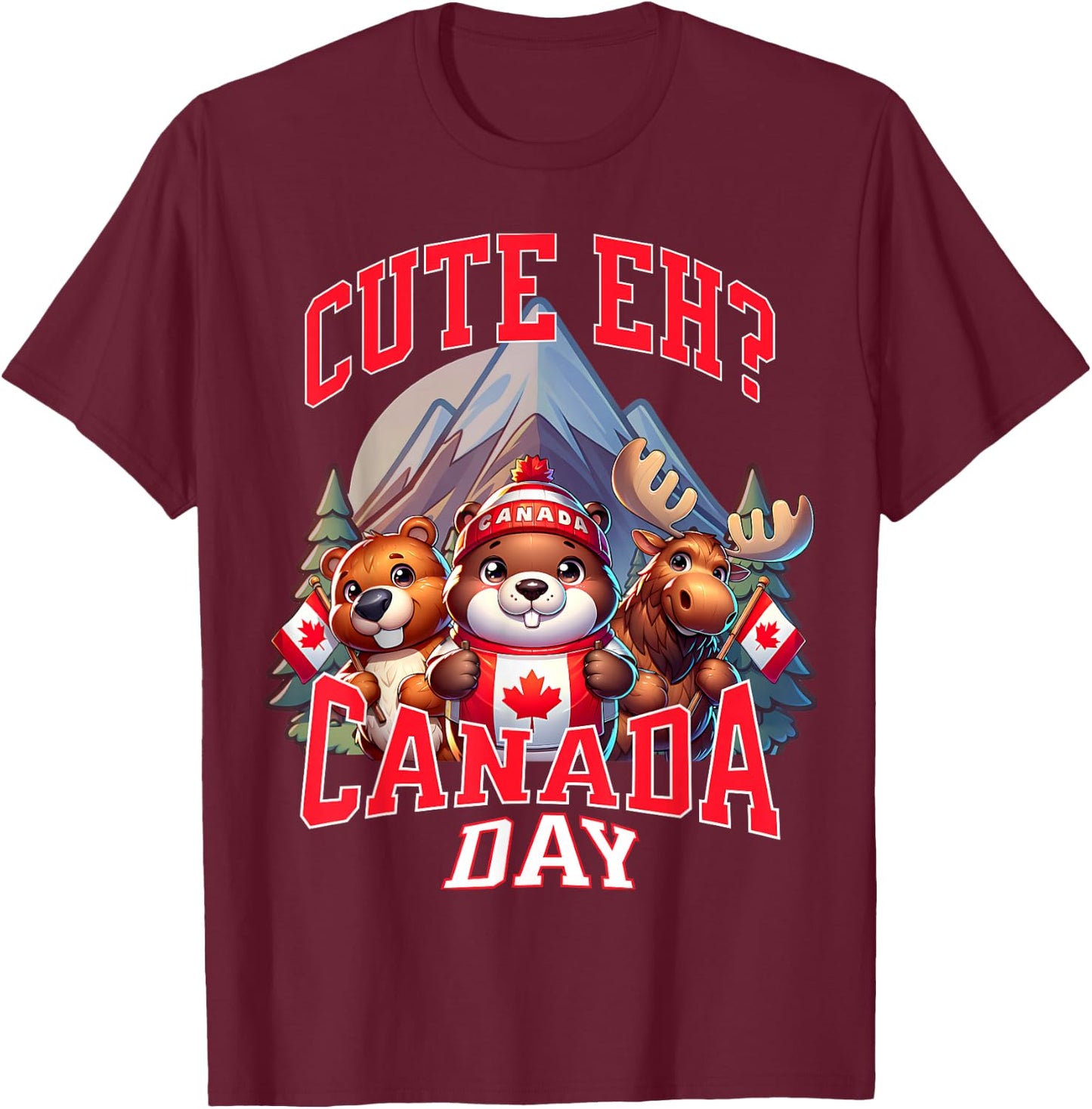 Cute Eh Happy Canada day Flag for Boys girls Kids Toddler T-Shirt - T-Shirt | Maroon