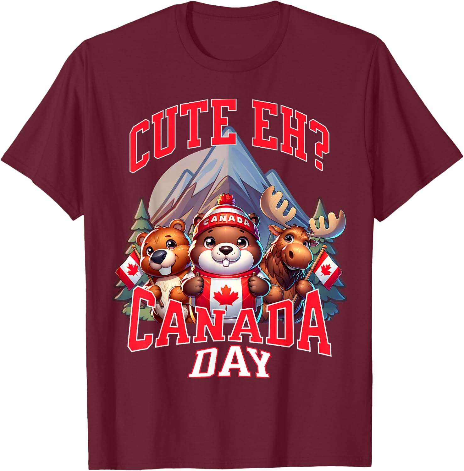 Cute Eh Happy Canada day Flag for Boys girls Kids Toddler T-Shirt - T-Shirt | Maroon