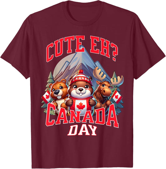 Cute Eh Happy Canada day Flag for Boys girls Kids Toddler T-Shirt - T-Shirt | Maroon