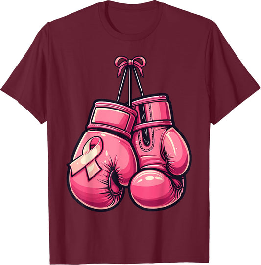 Breast Cancer Boxing Glove Pink Ribbon Awareness Fight Women T-Shirt - T-Shirt | Maroon