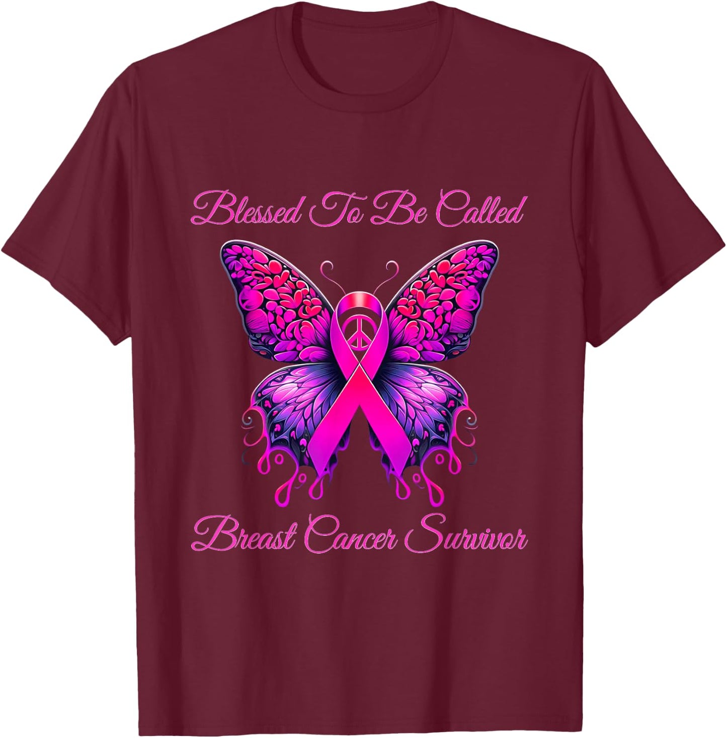 Pink Butterfly Blessed To Be Called Breast Cancer Survivor T-Shirt - T-Shirt | Maroon