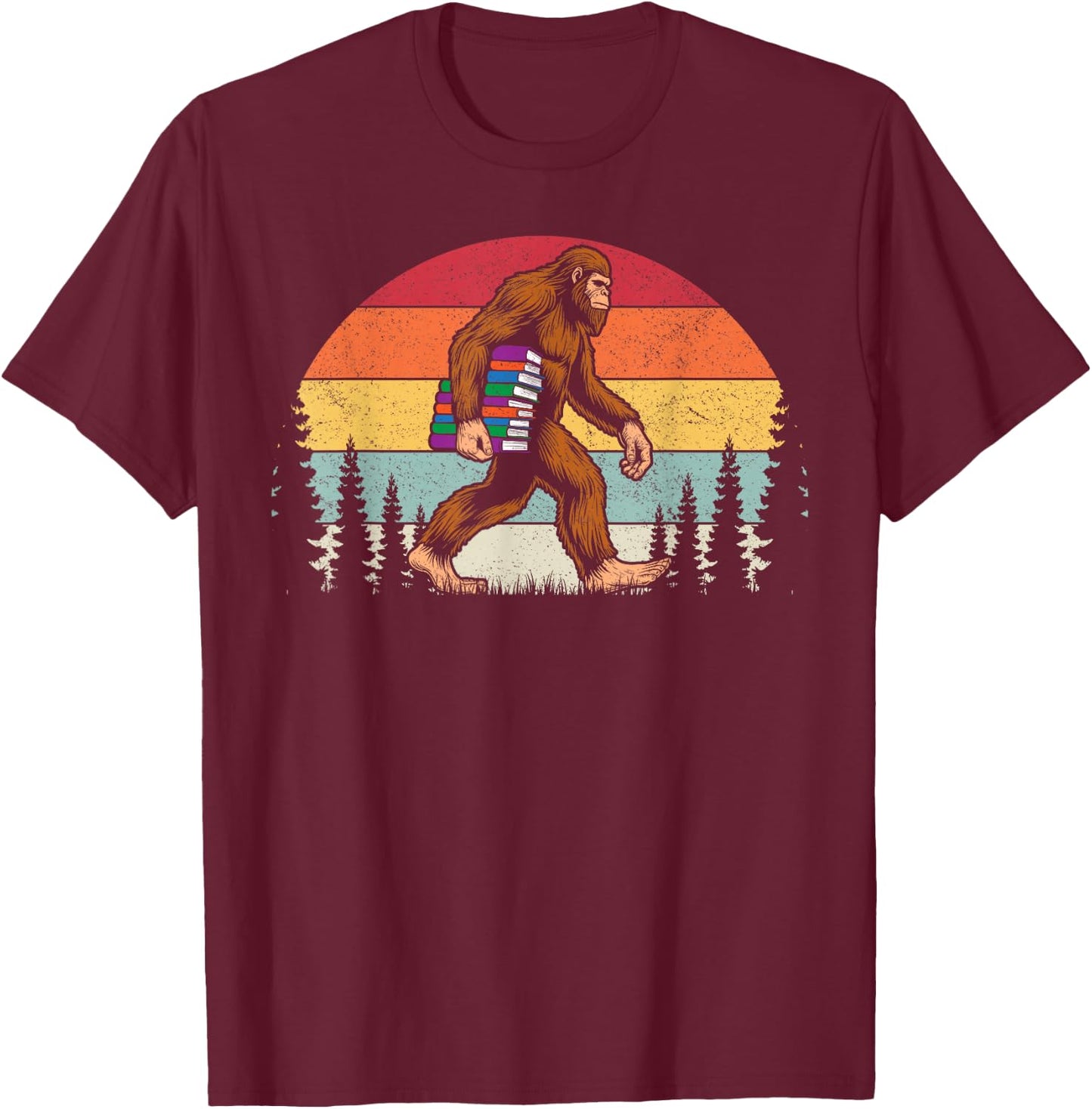 Bigfoot books sasquatch bookworm reading retro vintage T-Shirt - T-Shirt | Maroon