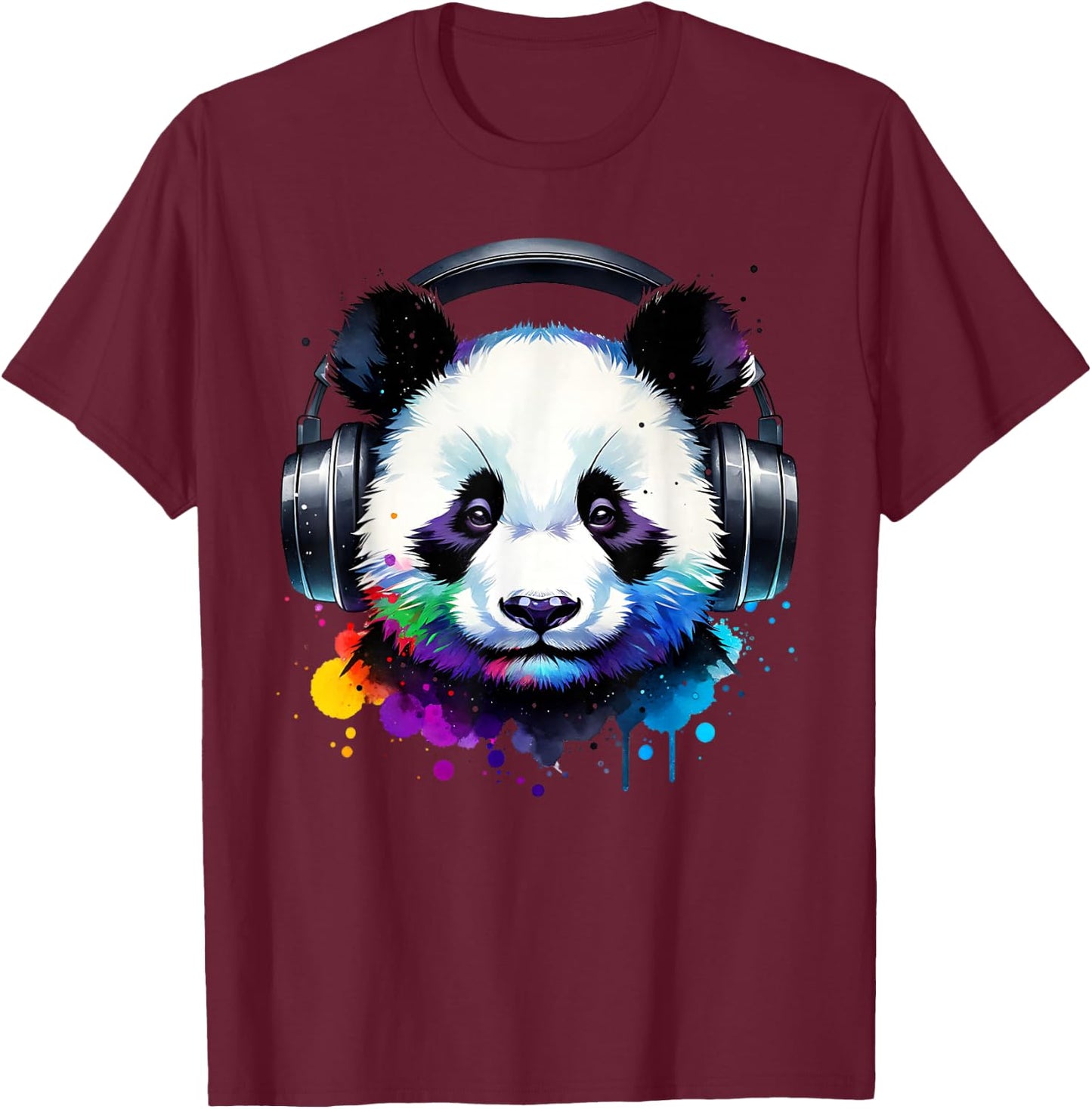 Panda With Headphones T-Shirt - T-Shirt | Maroon