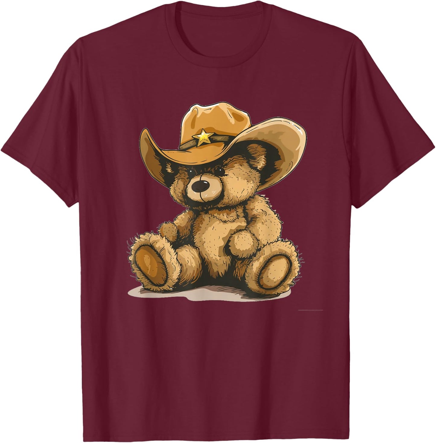 Happy Teddy Bear with Cowboy Hat Costume T-Shirt - T-Shirt | Maroon