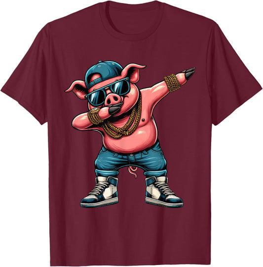 Dabbing Pig Funny Pig Dab Dance Boys Girls Kids T-Shirt - T-Shirt | Maroon