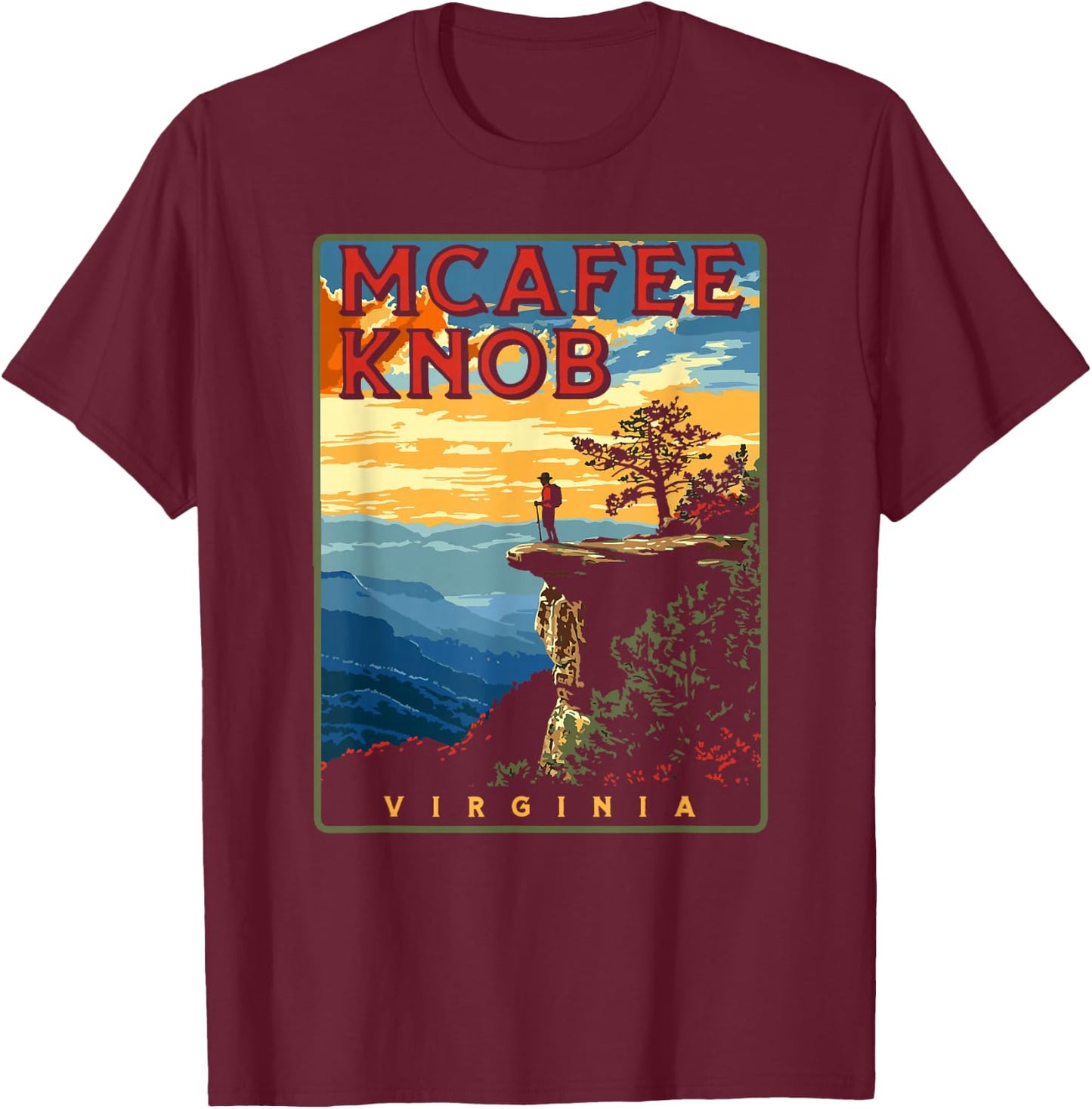 McAfee Knob Roanoke Virginia Appalachian Trail T-Shirt - T-Shirt | Maroon