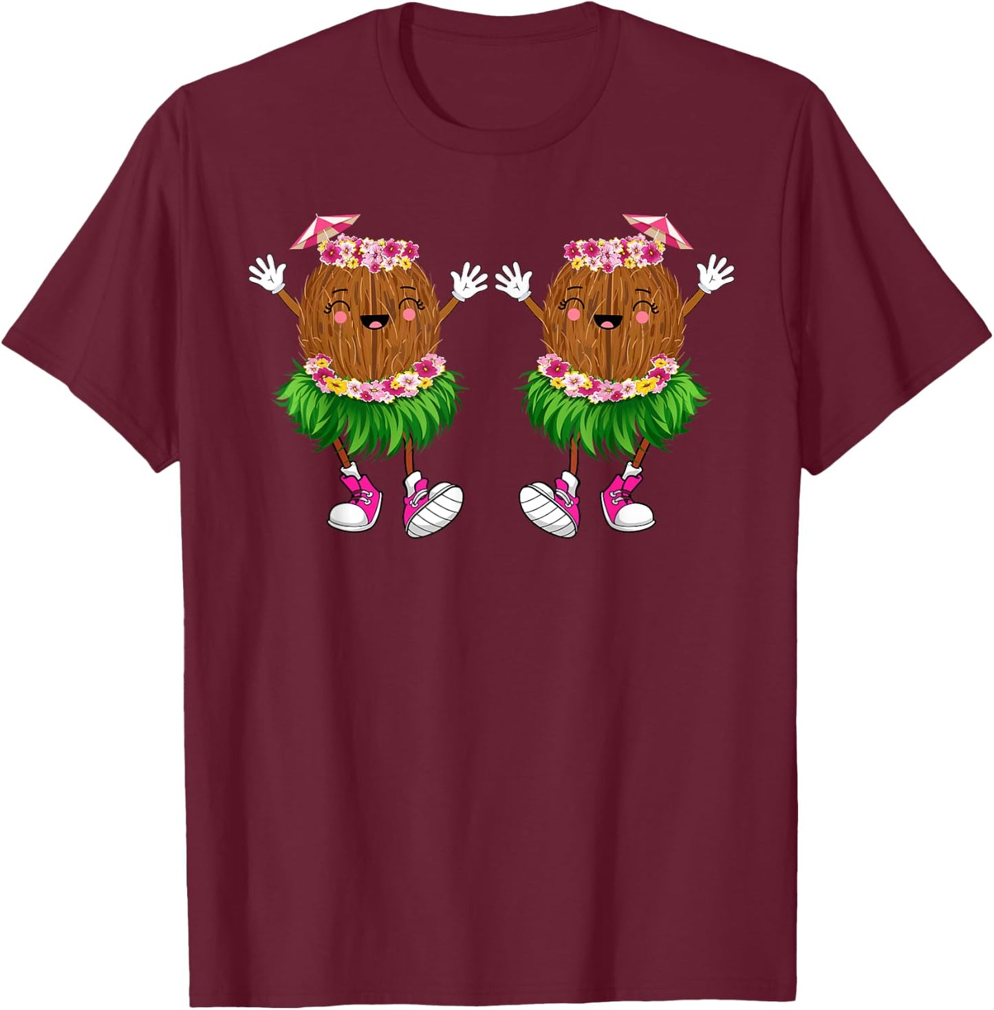 Funny Coconut Bra Hawaiian Tropical Beach Vibes Summer Girls T-Shirt - T-Shirt | Maroon