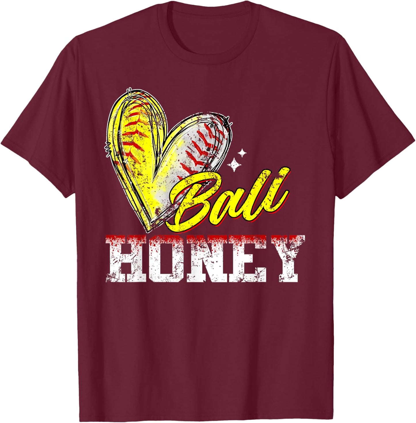 Ball Honey Heart Funny Baseball Softball Honey T-Shirt - T-Shirt | Maroon